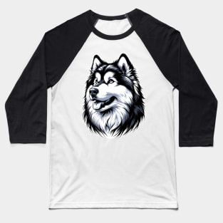 Stunning and Cool Alaskan Malamute Monochrome and Gold Portrait for Father's Day Baseball T-Shirt